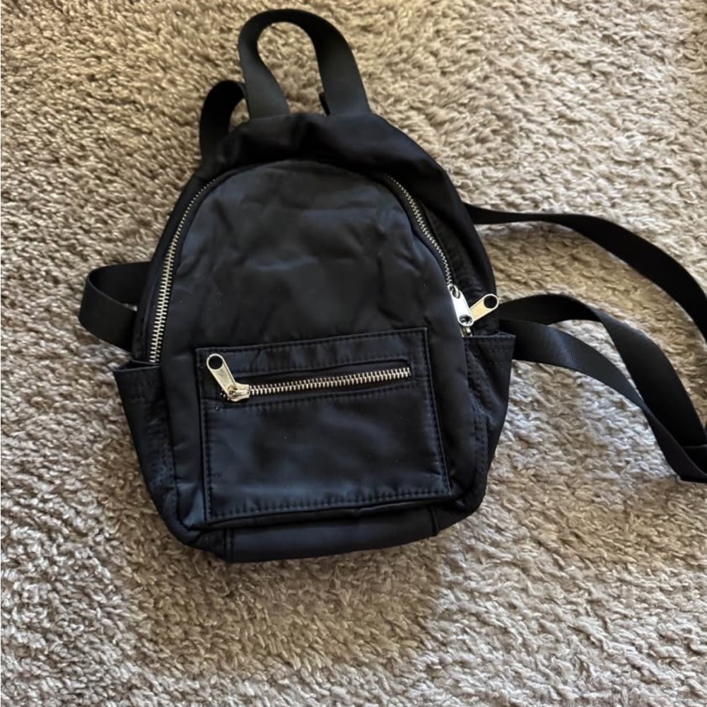 Urban Outfitters Black Mini Backpack with Silver Hardware